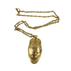 Vintage Owl Pendant Necklace Gold-Tone Abstract Design Chain Costume Jewelry